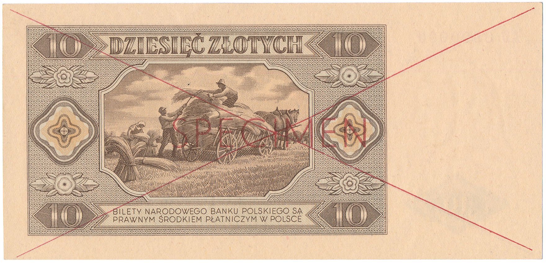 Banknot WZÓR / SPECIMEN 10 złotych 1948 seria AD - Rzadkość R5